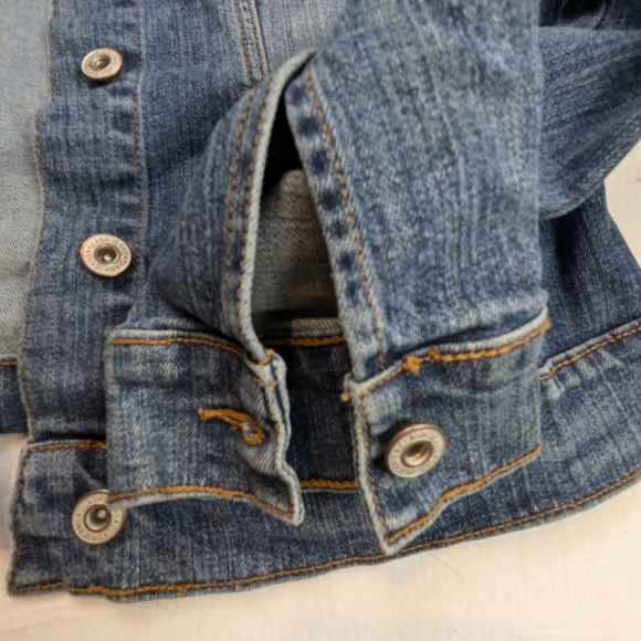 Funky Cool Original Repurposed Blue Jean Jacket With Bling Cross on Back 2X - Picture 8 of 9